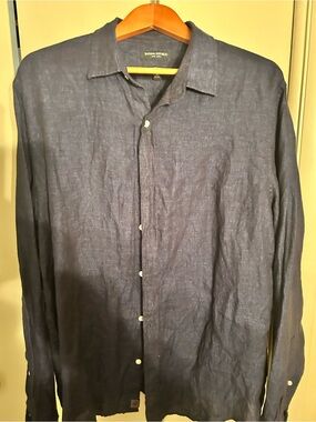 Banana Republic Men's Long-Sleeve Linen Button-Down Shirt - Dark Blue
